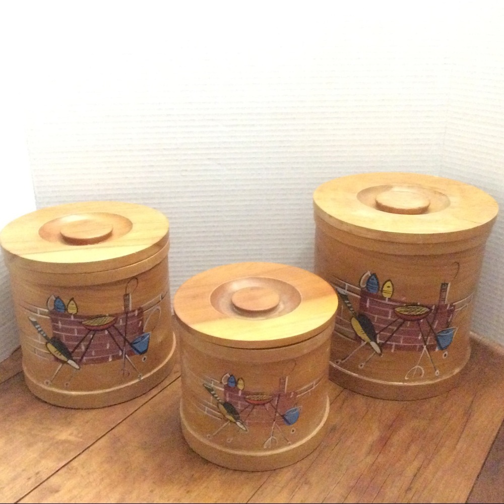 🇯🇵 Vintage MCM Enesco Bentwood canister set